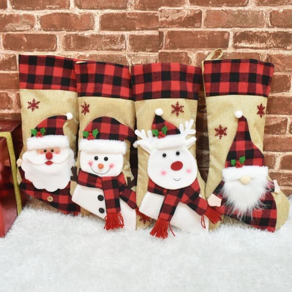 Julgransprydnader Sammet Linne 3D Tecknad Julstrumpa Deer + faceless doll