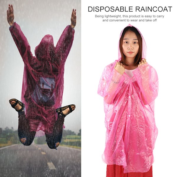 5 st Engångs Utomhus Camping Transparent Regnrock Färgglad Regnkappa (Rosa)