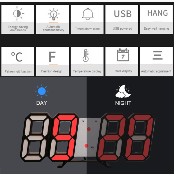3D Väggklocka - Svart Ram Röd Bokstav - Normal Edition
