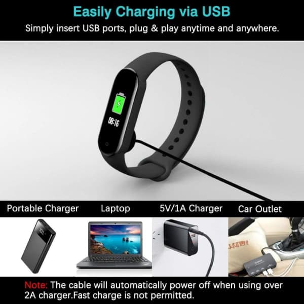 Passer til Xiaomi Band 5/6/7 Oplader - Sort