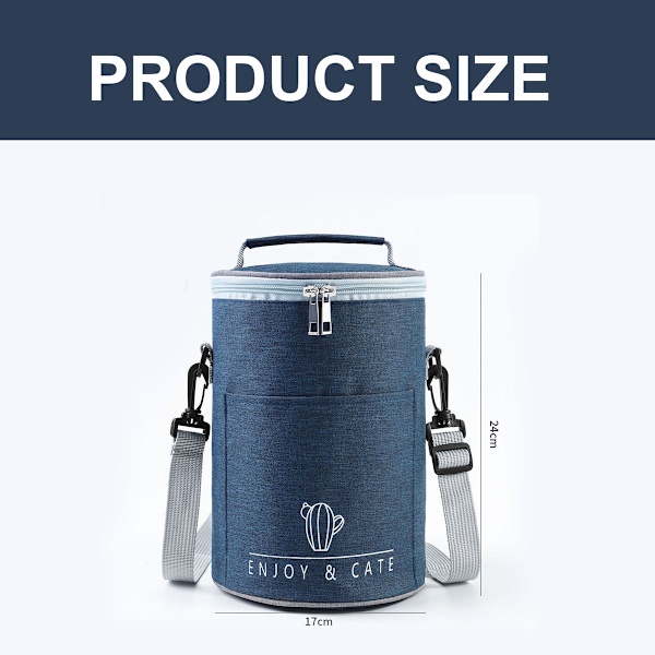 Cylinder Bento Isolationspose Rund Madpakke Taske Håndtaske
