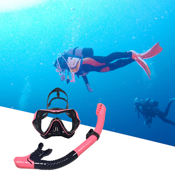 Rosa-svart snorklingsset, snorkling torr topp snorkel och härdat glas simning dykning snorklingsmask, 180°HD vy, ingen läcka