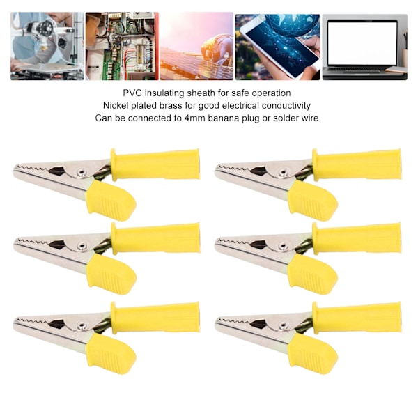10 kpl Testiklipsit Messinki Eristetyt Krokotiilipihdit 4mm Pistokkeella 10mm Avain 20A J.60046Keltainen
