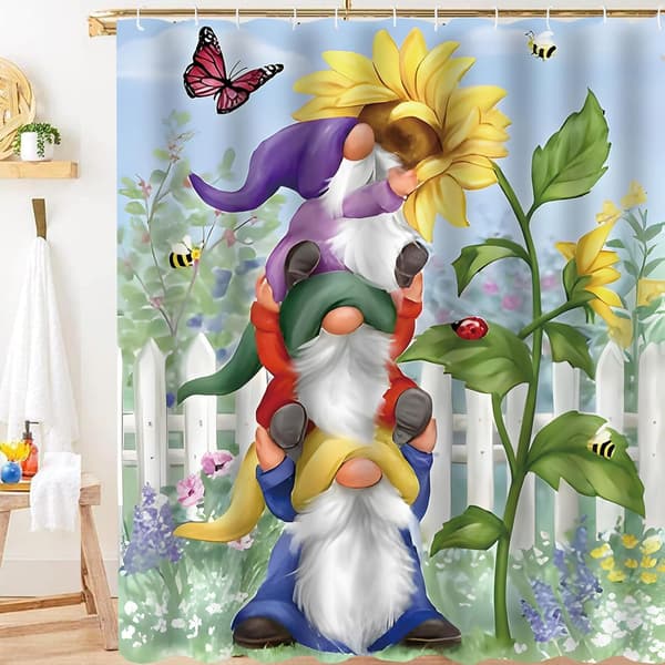 71\"x71\" Solros Duschdraperi för Badrum Blommig Bondgård Gno