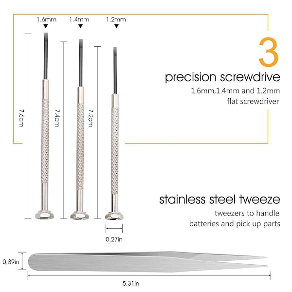 Urverksett for reparasjon, profesjonelt sett for utskifting av batterier i klokker og verktøy for å åpne skruer på klokkekassen
