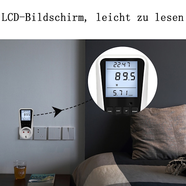 Koldioxidmedveten energimätare, digital monitor för energibesparingar, noggrann spårning av spänningsfrekvens, bakgrundsbelyst display, överbelastningsskydd för