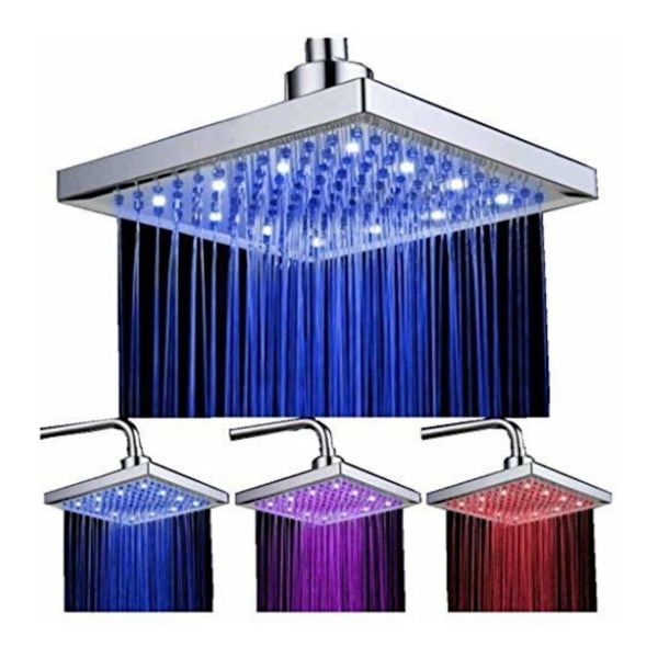 LED Dusjhode, 8 tommer Flis Temperaturkontroll, 3 Fargeskiftende ABS Krom Overflate, 12 stk LED Dusjhode for Bad