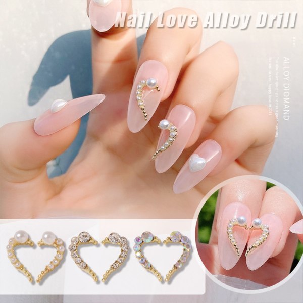 30 ST Nail Love Alloy Drill Nail Art Smycken i 3 stilar, Pearl Diamond vänster och höger skarvning Love Nail Art dekoration