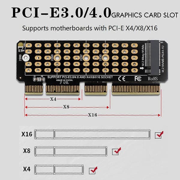 M.2 NVME till PCI-E 4.0 adapterkort M.2 M-KEY-plats stöder 1U-server