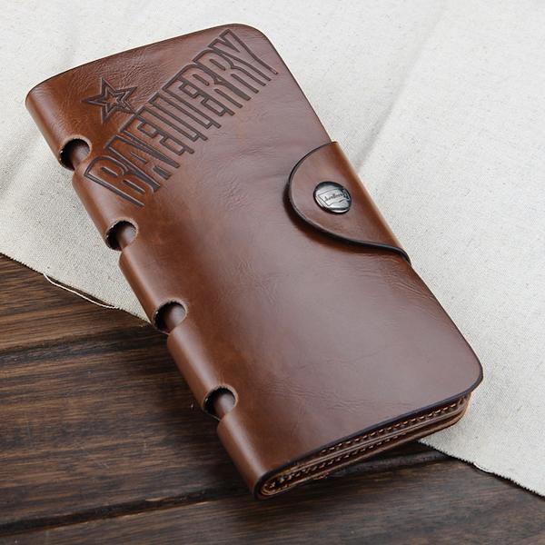 PU Retro lommebok tredelt kortveske lommebok for menn lang lommebok