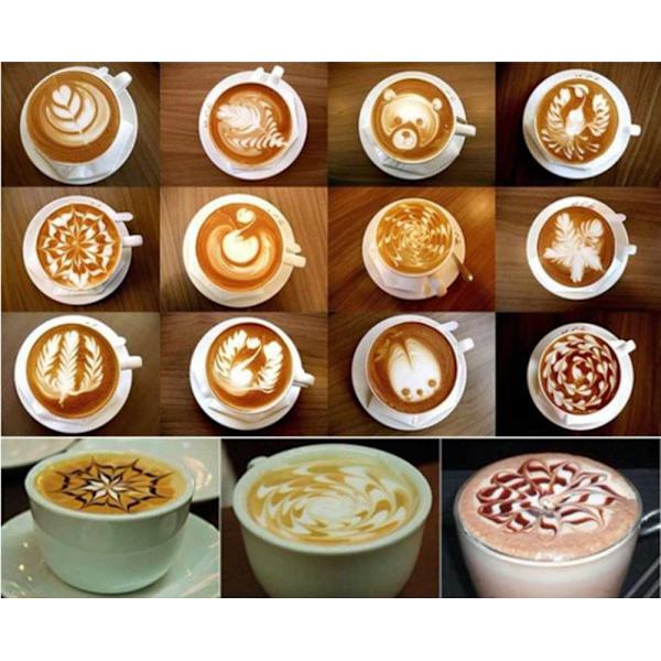 16 st/förpackning Kaffe Latte Cappuccino Barista Art Stenciler Kakdamm Mallar Kaffe Tillbehör