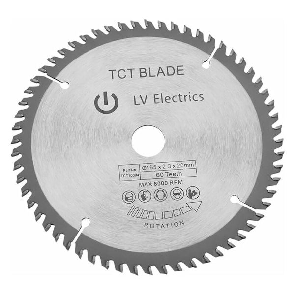 165 mm TCT-sahapyörä, hopea, 60 hammasta, puun leikkaamiseen