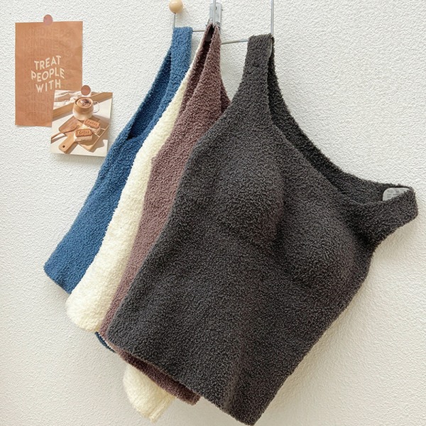 Vinter Kvinders Fluffy Loungewear Crop Tank Top Pludset termisk