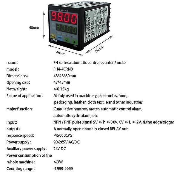 4 Digital Räknare Längdmätare Multifunktionell Intelligent 90-260v Ac/dc Förinställd Relä