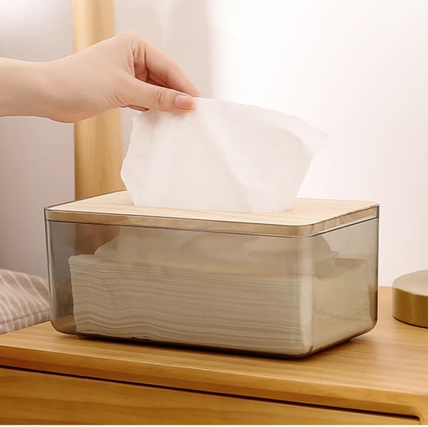 Transparent Tissuehållare, Uppgraderat Material Rektangulär Behållare för Sminkbord &amp; Vardagsrumsbord (Slitstark, Inre Spänne)