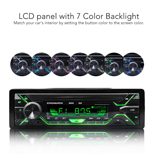 Bil Bluetooth-spelare Single Din 12V/24V MP3-spelare FM-radiomottagare med justerbar bakgrundsbelysning