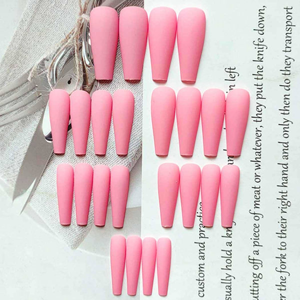 Super Lange Matte Tryk-På Negle Kiste Ballerina Solid Falske Negle Akryl Kunstige Negle Falske Negle Spidser til Kvinder og Piger 24Pcs (Hvid)