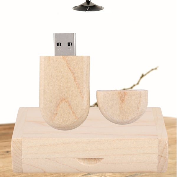 Oval Maple Træskal USB 3.0 Flashdrev Opbevaringsstick Med Æske U Disk 32GB