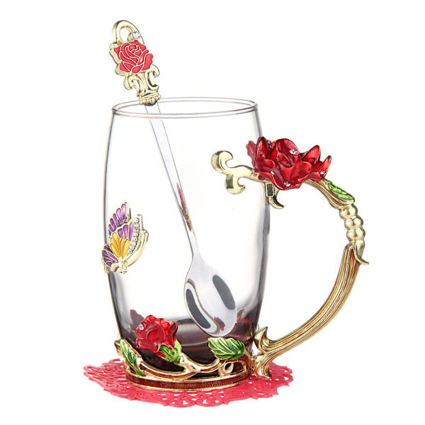 Rød Blå Rose Emalleret Krystal Tekop Kaffe Kops Butterfly Rose