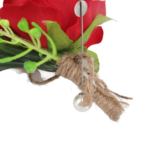 5 st bröllopsboutonniere stift fixerad plast konstgjord blomma corsage för brud och brudgum röd