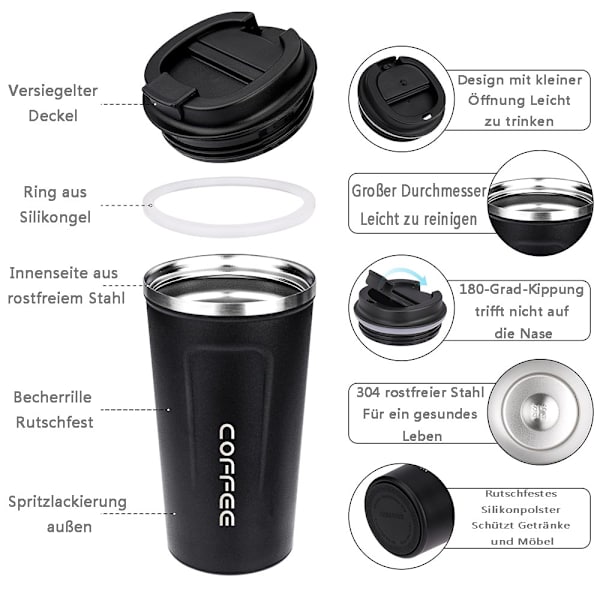 Kaffemugg to go termokopp - läckagesäker kaffemugg med lock - återanvändbar kaffekopp - termokopp för på språng miljövänlig