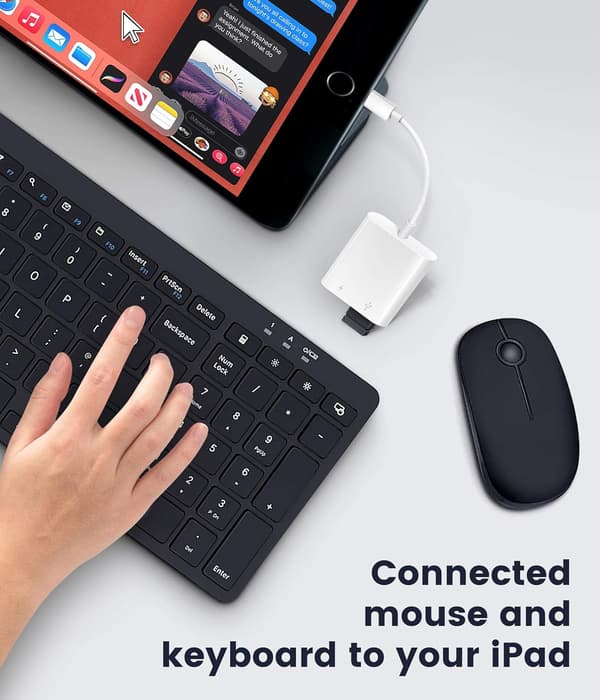 Adapter Data 2-i-1 OTG-adapterkabel. USB-adapter for iPhone/iPad, LᎥghtnᎥng til USB hun-OTG-adapter, USB3 til iPad-adapter med lading