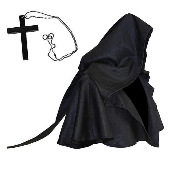 Heksehætte med korshalskæde-sæt til Halloween religiøs kappe cosplay-kostumer White Pointed hat
