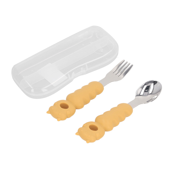 Sæt med Spisegaffel og -ske til Småbørn - Multifunktionel Tegneserieform, Opvaskemaskinefast, Komfortabelt Greb, 316 Rustfrit Stål, Ginger