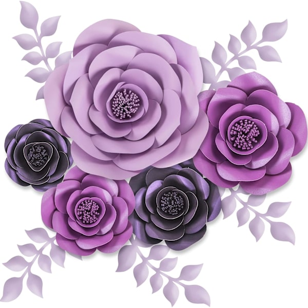 Store 3D papirblomstdekorasjoner for vegger, bryllup, brudedusjer
