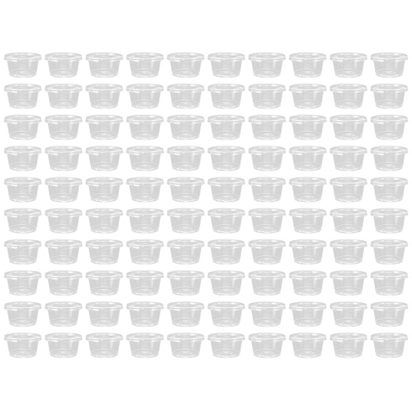 100 set plastportionsskålar med lock transparenta engångsbehållare för kryddor 4oz
