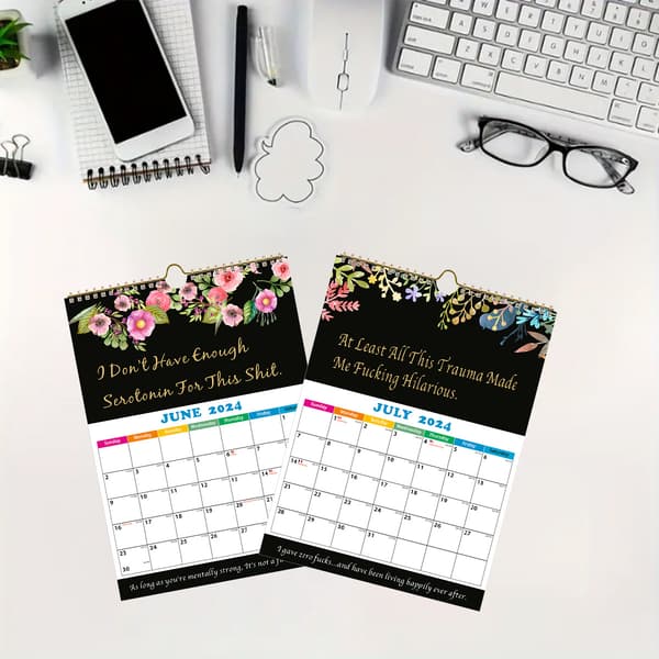 2024 Svart Blomma Bästsäljande Kalender, Släpp Tryck, 2-pack