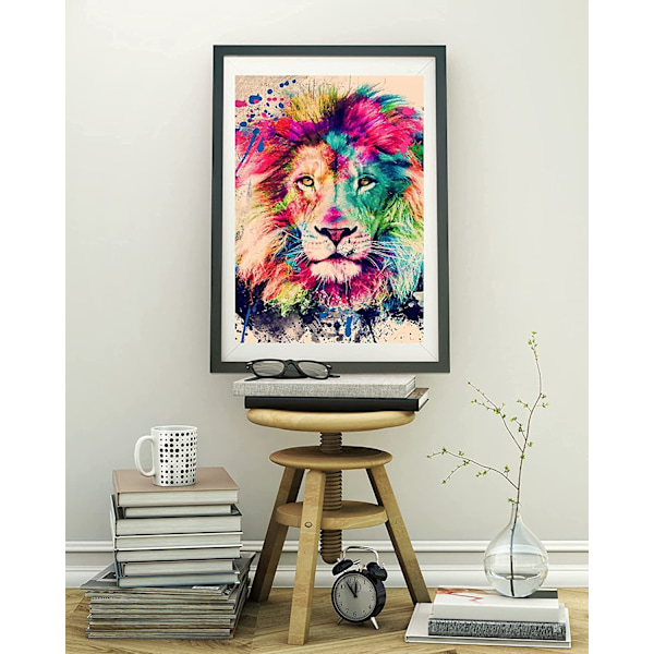 Konstnärligt uttryck frigjort: Graffiti Lejon Konstverk, Måla efter nummer-kit för vuxna nybörjare för stresslindring och heminredning, 40x50 cm