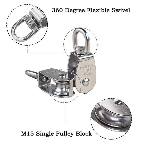 5 stk. M15 304 rustfrit stål enkelt remskive, 15MM enkelt træk