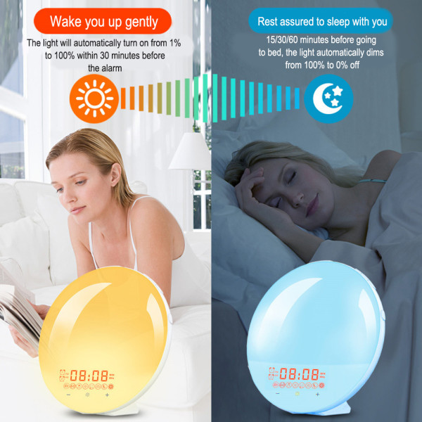 Simulera soluppgång och solnedgång för att hjälpa till att sova Färgglad atmosfär LE