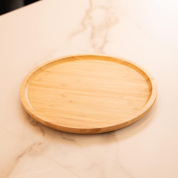 Serveringsbricka i bambu, rund träbricka, serveringsbricka i trä, frukt