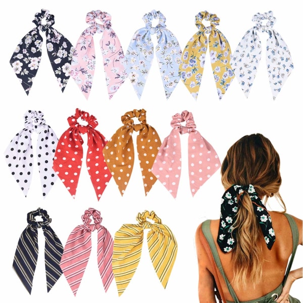 12 Pcs Hair Scarf Hair Scrunchies Chiffon Floral Scrunchie Hair