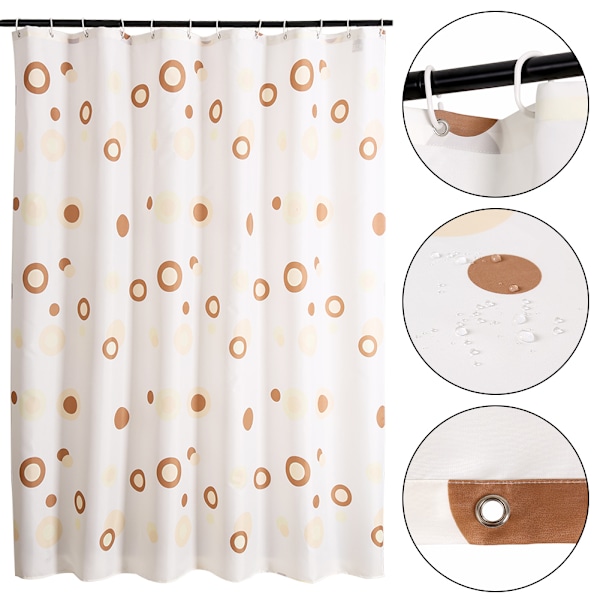180*180cm Polyester Duschdraperi Vattentät Badrumsdraperi + Upphängningskrokar