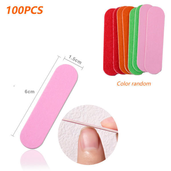 Mini nagelfilar Bulk, 100 st engångsdubbelsidiga Emery Boards Resestorlek för män, kvinnor, barn (slumpmässig färg) 6CM