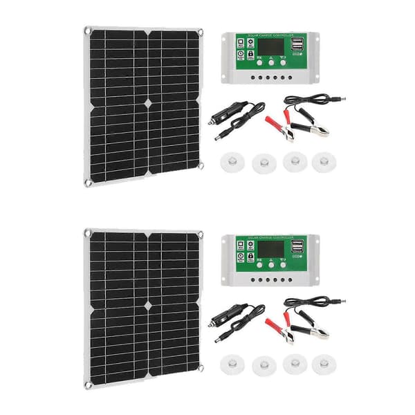 2x 12w Solpanel Kit 60a 12v Batteriladdare Med Kontroller Husvagn Båt