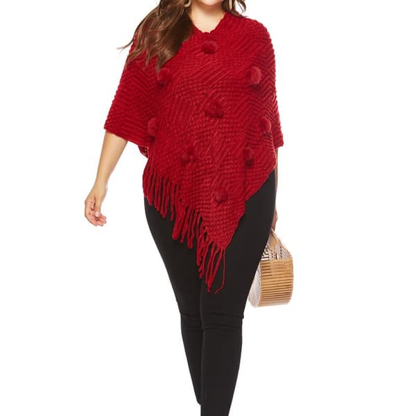 Rødt, oversized mykt Pashmina sjal cape genser for kvinner - kasjmir