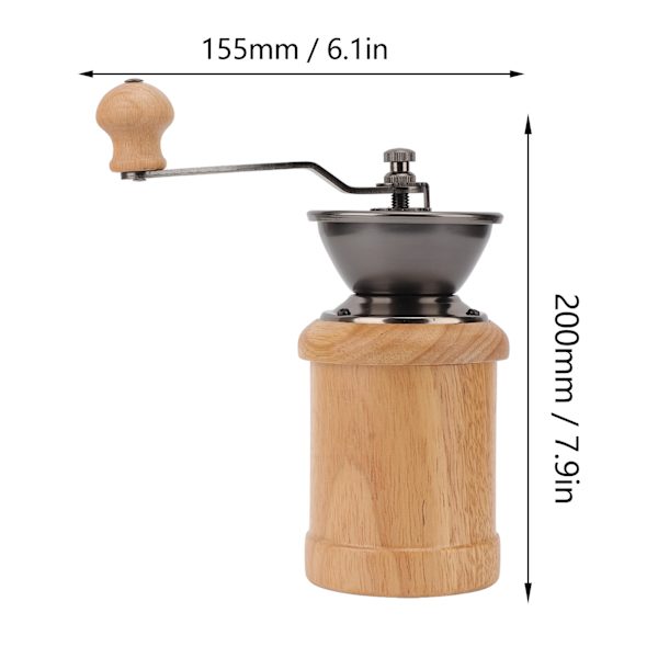 Kaffekvern Manuell Eik Rustfritt Stål Retro Ergonomisk Sveivhåndtak Konisk Kvernekjerne Bærbar Kaffebønne Kvern Lys Farge