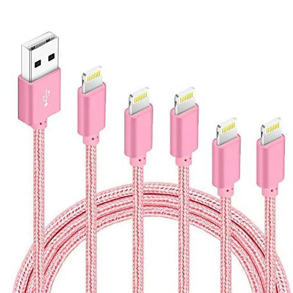5-pack (3ft 3ft 6ft 6ft 10ft) laddningskabel iPhone-laddare, MFi-certifierad USB-blixtkabel i nylonflätad snabbladdningssladd kompatibel med
