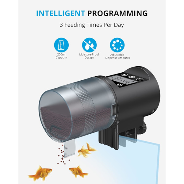 USB-opladbar Fiskefoderautomat, 200ml Automatisk Foderautomat til Guldfisk
