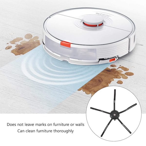 6 stk. Robotstøvsuger Sidebørste Silikonfeie Sidebørsteutskifting for Xiaomi Roborock S7 Svart