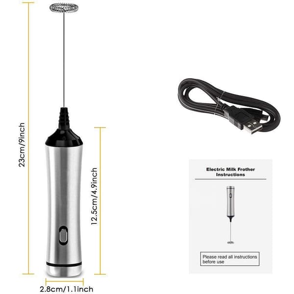 Elektrisk mælkeskummer, USB genopladelig mælkeskummer, rustfrit stål S
