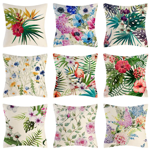 Paket med 10 Kuddfodral 45x45cm, Snygga Växter Blommönster D