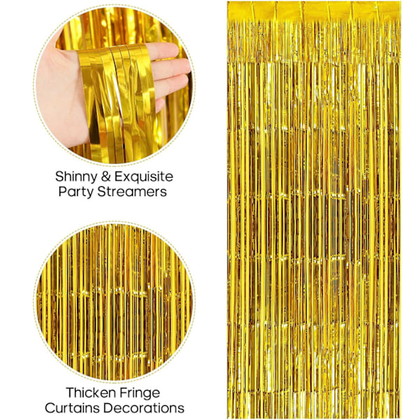 2 st Guld Glitter Folie Fransgardiner Streamers Bakgrund för Examen Bröllop Förlovning Möhippa Fest, Bakgrundsgardin, Festbakgrund för
