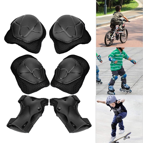 6 st Barn Skyddsutrustning Skydd Skateboard Handled Armbåge Knäskydd Set (Svart)