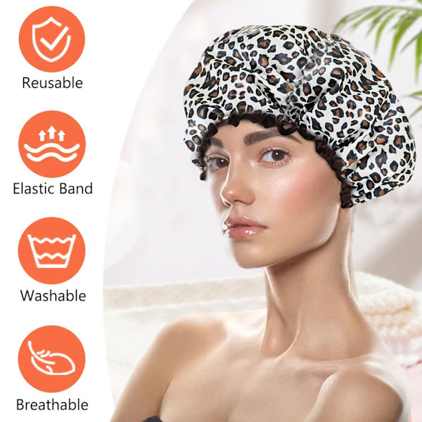1 stk leopard print badehætte - sort leopard print