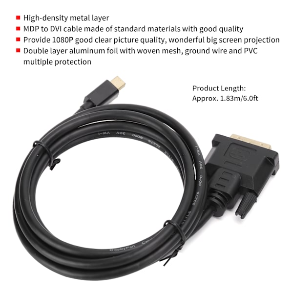 Mini Displayport til DVI Konverteringskabel DP Han til DVI Han Kabel til Computer Projektor, Sort